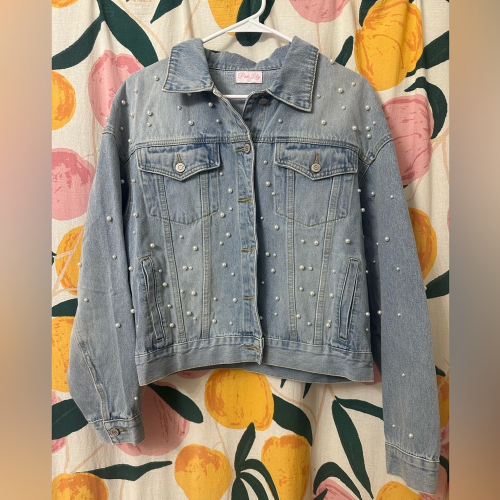 NWOT Pink Lily Pearl Denim Jacket